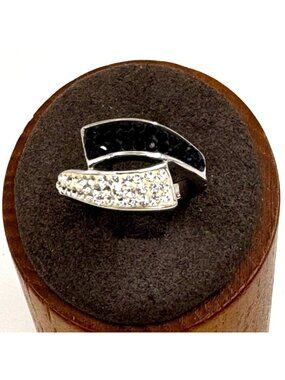VTG Sterling Silver 925 Black & White Cubic Zirconia Bypass Ring Size 6.75